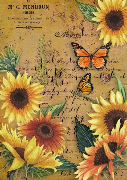 Sunflowers and Monarch Butterfly A4